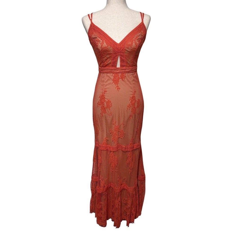 Ryse The‎ Label Ashley Coral Orange Lace Maxi Dress Size XS Formal Event Prom